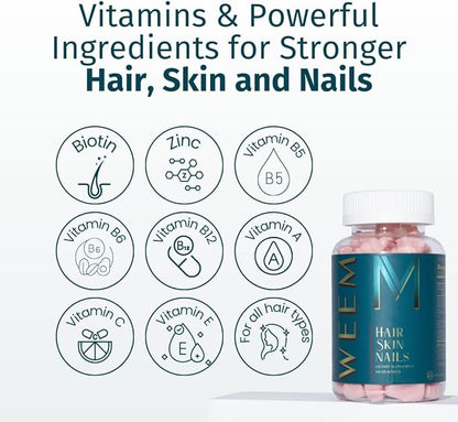 WEEM Hair Skin and Nails Gummies – Extra Strength Vegan Biotin Vitamins